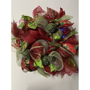 Pair Christmas Mesh Wreath With Lights & Glittery Ornaments